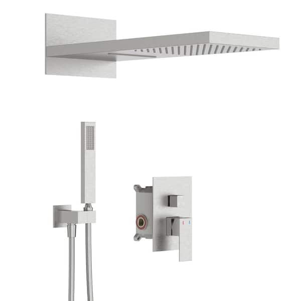 GIVING TREE 1-Spray Patterns Square 22 in. 1.8 GPM Wall Mount Shower System Rainfall Dual Shower Head in Brushed Nickel