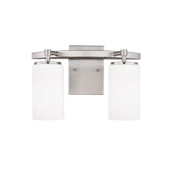 Alturas 13.5 in. 2-Light Brushed Nickel Modern Contemporary Wall Bathroom  Vanity Light with LED Light Bulbs