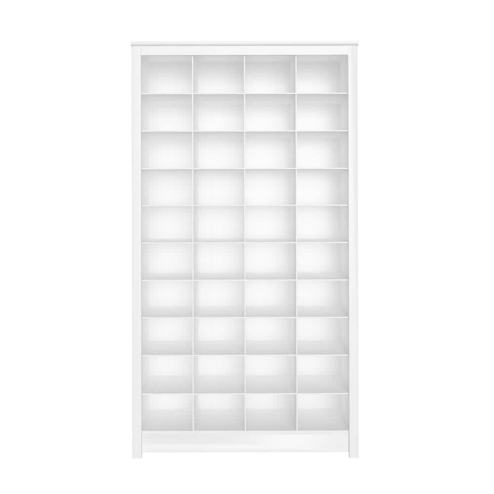 White Tall Wooden Shoe Storage Cabinet with 40 Cubbies