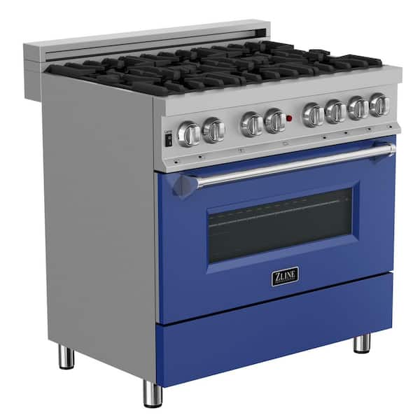 ZLINE Kitchen and Bath 36 in. 6 Burner Dual Fuel Range with Blue Matte Door in Fingerprint Resistant Stainless Steel