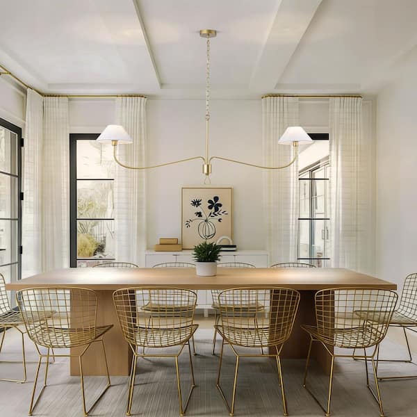 TinHon 2-Light Modern Gold Linear Chandelier with Fabric Shades