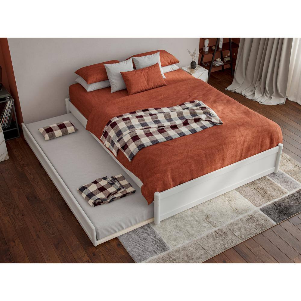 Barcelona White Full Wood Platform Bed with Twin Trundle