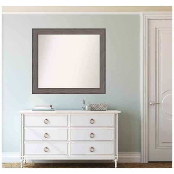 Amanti Art Medium Rectangle Distressed Brown Modern Mirror (32.25 in. H x 36.25 in. W)