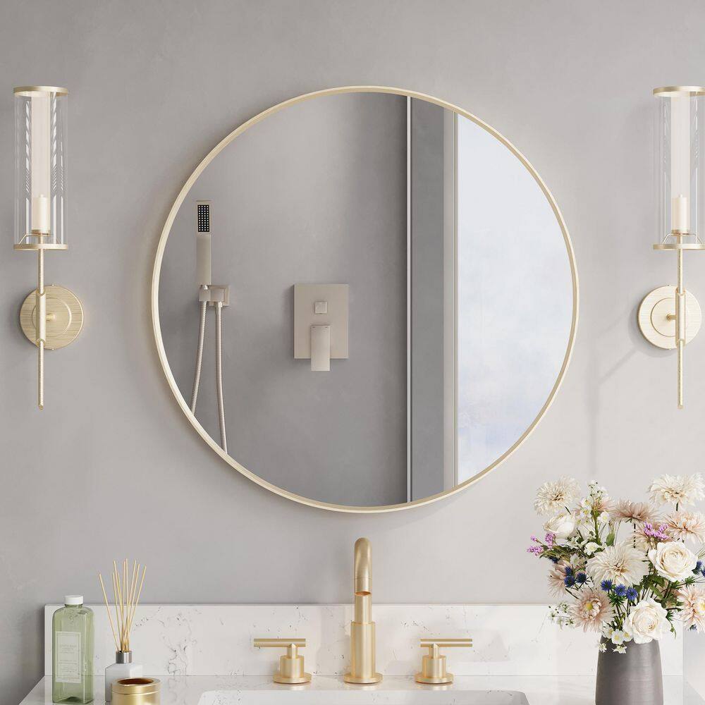 24 in. W x 24 in. H Round Aluminum Framed Wall-Mounted Bathroom Vanity Mirror in Brushed Gold Circle Mirror for Entryway price history on PriceWatchPro