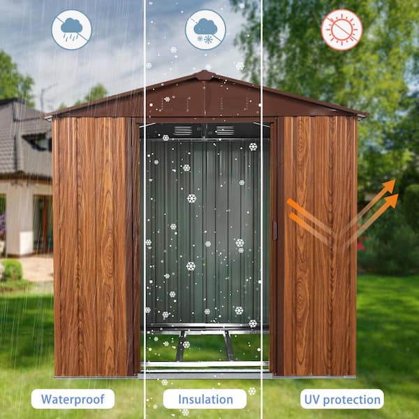 Mondawe 6 ft. W x 5 ft. D Brown Metal Outdoor Storage Shed with