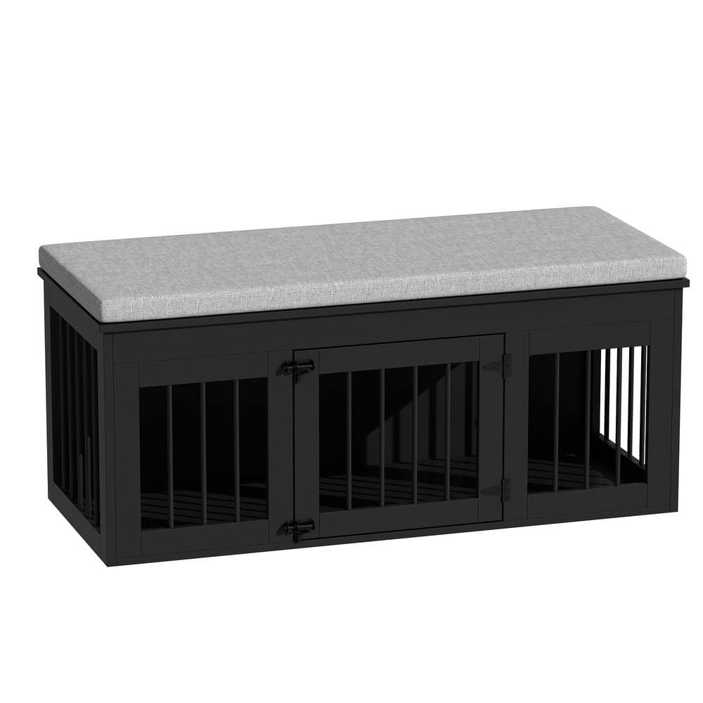 FUFU&GAGA Black Bed End Bench Dog Crate, Dog Kennel Indoor Wooden Crate ...