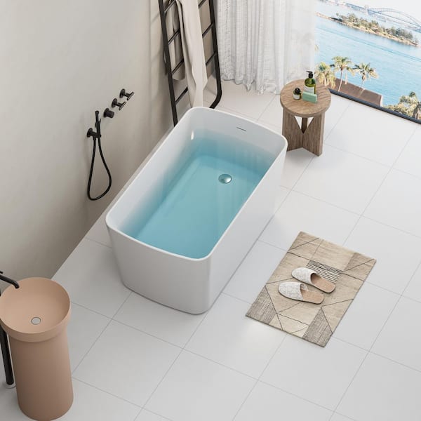 49 in. L x 28 in. W Acrylic Freestanding Sit-In Japanese Soaking Bathtub Hot Tub with Chrome Overflow and Drain in White