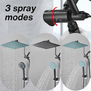 Rainfull 2-in-1 9-Spray Patterns with 1.8 GPM 12 in. Wall Mount Dual Shower Head and Handheld Shower Head in Black