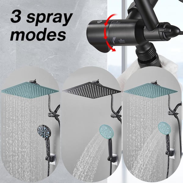 Rainfull 2-in-1 9-Spray Patterns with 1.8 GPM 12 in. Wall Mount Dual Shower Head and Handheld Shower Head in Black