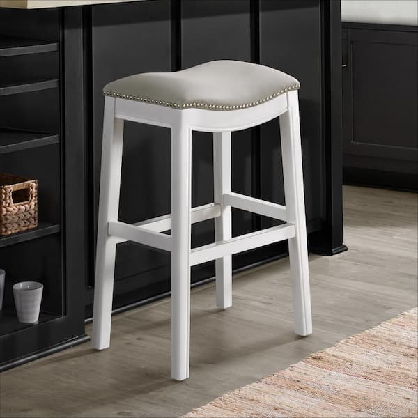 Williston 31 in. Rectangle White Backless Wood Bar Height Stool with Cushioned Seat