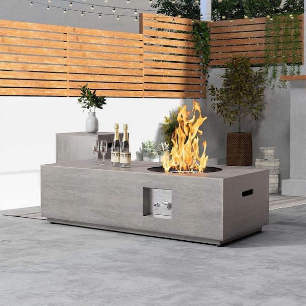 48 in. 50,000 BTU Rectangle Outdoor Propane Gas Fire Pit Table in Brown