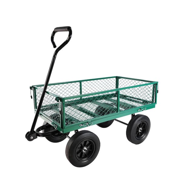3.53 cu. ft. Green Metal Garden Cart with Solid Wheels, 10 in Tires for Garden Farm Yard