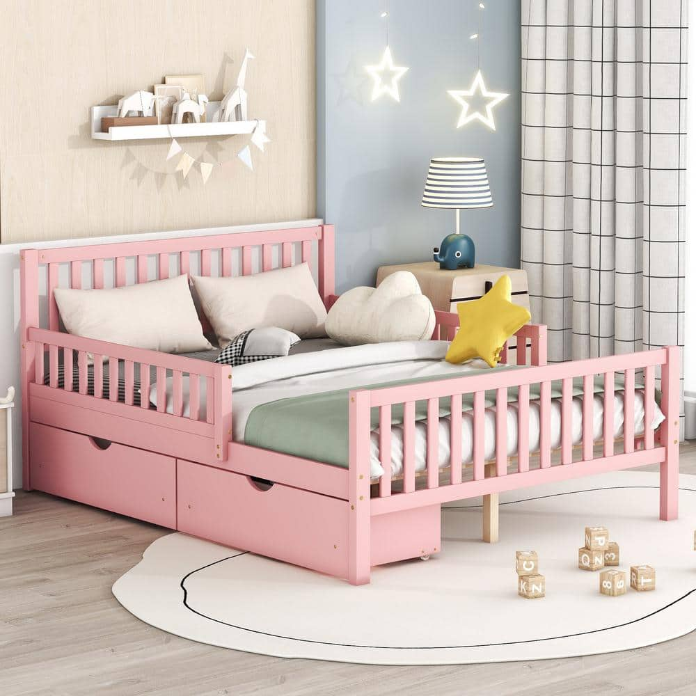 Harper & Bright Designs Pink Wood Frame Full Size Platform Bed with ...