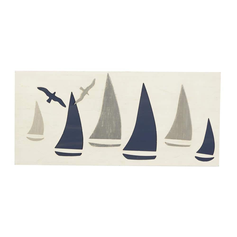 31 in. x  14 in. Wood White Sail Boat Wall Decor -  Litton Lane, 35870