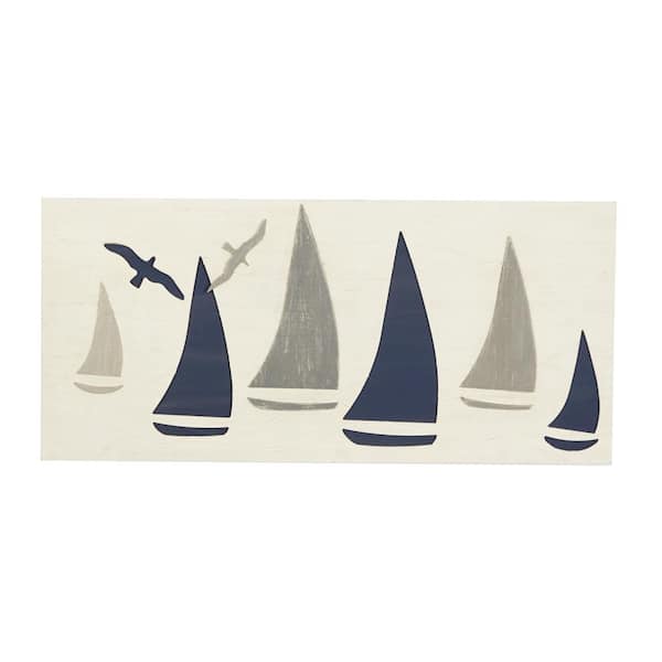 Litton Lane 31 in. x 14 in. Wood White Sail Boat Wall Decor