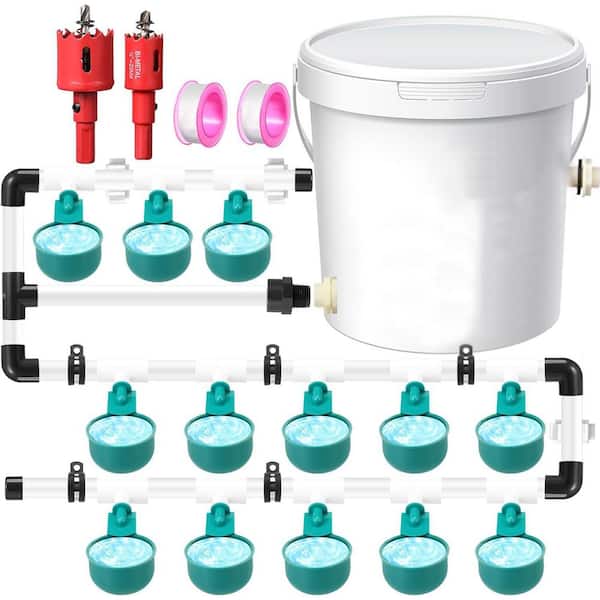 Automatic Chicken Waterer System 59 Pcs with Valve Controlled Refill Poultry Cups and PVC Tee Fittings for Quail Duck