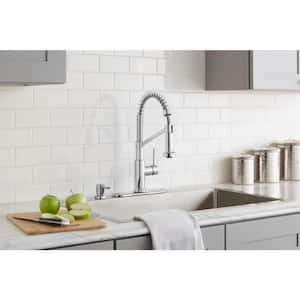 Gage Single-Handle Spring Neck Pull-Down Sprayer Kitchen Faucet with Soap Dispenser in Polished Chrome