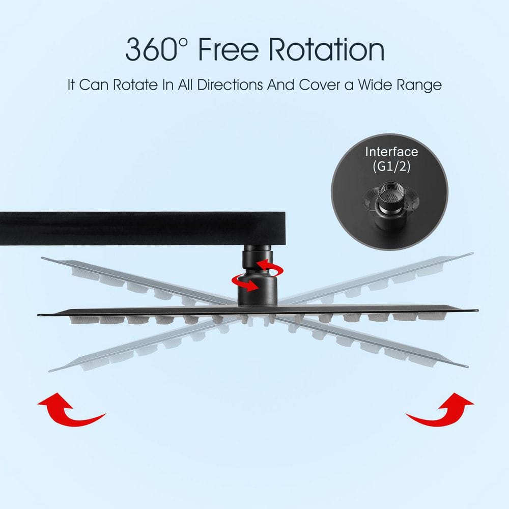 Matte Black 12-Inch Square Stainless Steel Rain Shower Head
