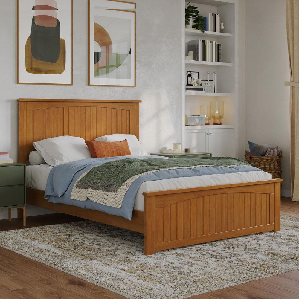 Naples Full Light Toffee Wood Platform Bed with Headboard and Slats