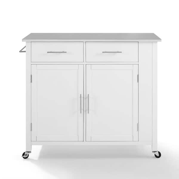 CROSLEY FURNITURE Savannah White with Stainless Steel Top Full-Size Kitchen Island