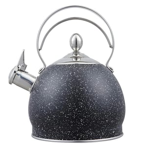 10.5 Cups Opaque Black with Speckle Stainless Steel Whistling Teakettle with Aluminum Capsulated Bottom for Even Heating