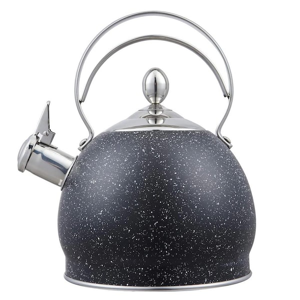 Creative Home 10.5 Cups Opaque Black with Speckle Stainless Steel Whistling Teakettle with Aluminum Capsulated Bottom for Even Heating