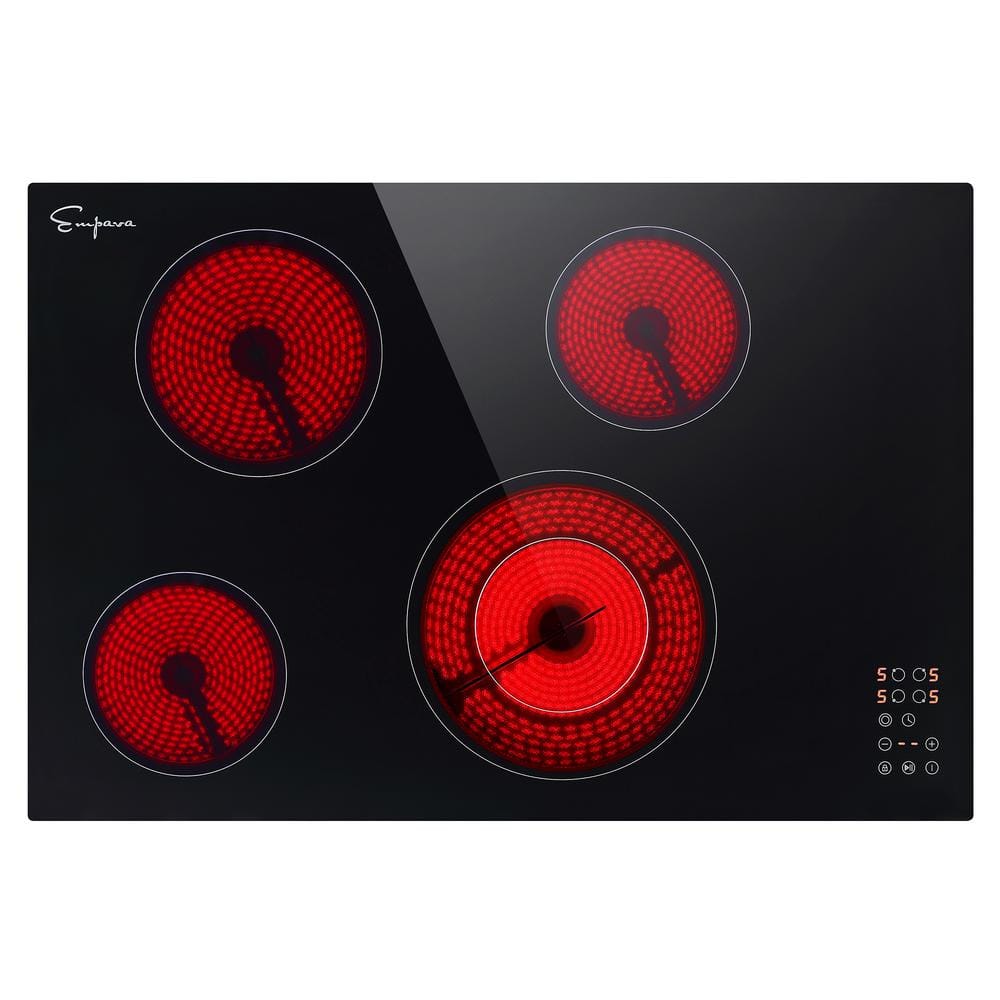 30" Black Glass Electric Cooktop with 4 Radiant Burners