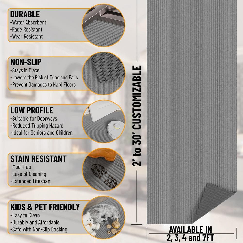 Gray Polyester Non-Slip Rubberback Indoor/Outdoor Utility Mat