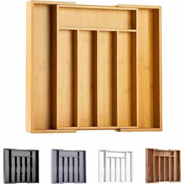 Expandable Bamboo Drawer Organizer Kitchen Utensil and Flatware Tray Silverware Holder in Nature
