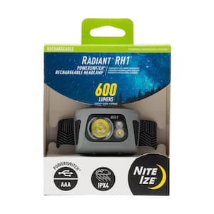 600 Lumens Radiant RH1 PowerSwitch Rechargeable Headlamp, Dual Power Alkaline USB Battery