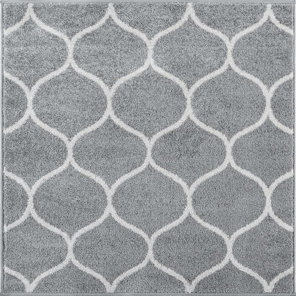 Trellis Frieze Collection Area Rug - Rounded (7 ft. 10 in. Square Light Gray/Ivory)