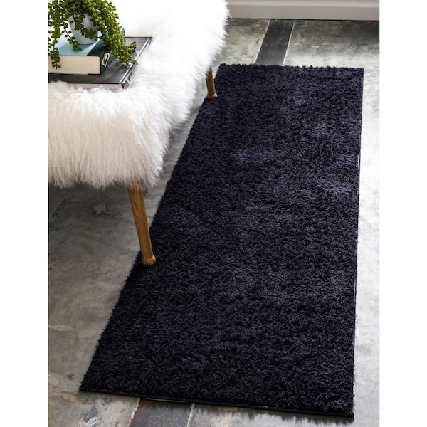 Studio Solid Shag Midnight Blue 2' 0 x 6' 7 Runner Rug