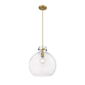 Newton Sphere 100-Watt 1 Light Brushed Brass Shaded Pendant Light with Clear glass Clear Glass Shade