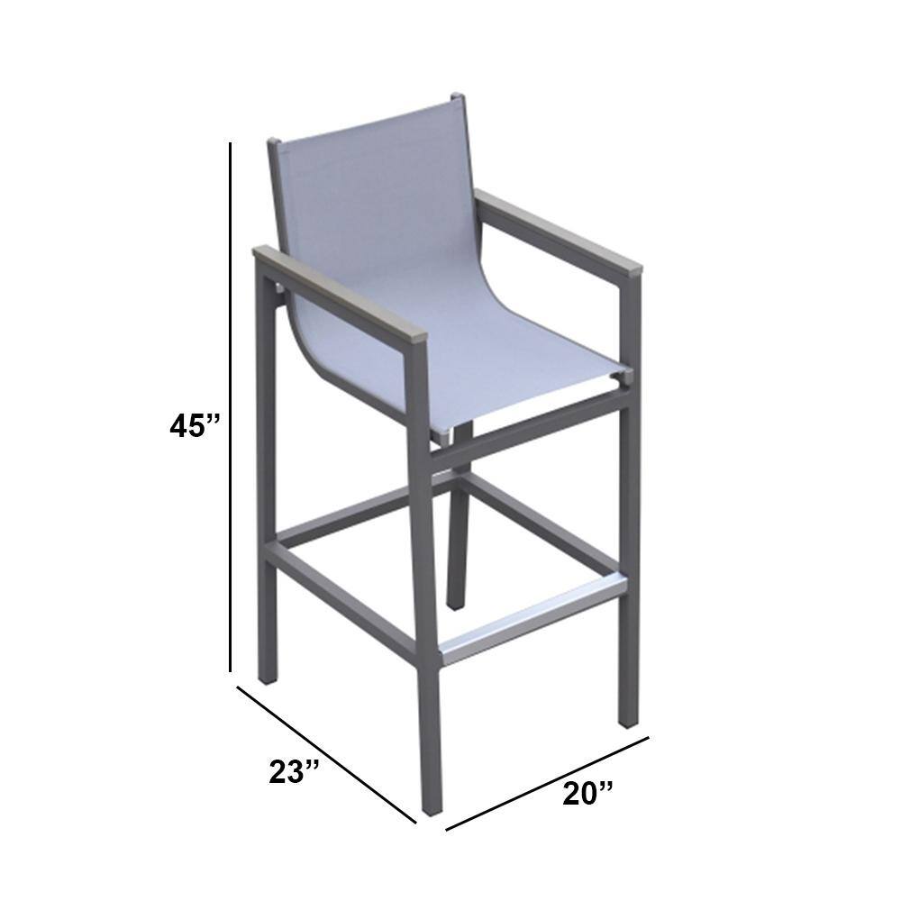Marina Gray Aluminum Outdoor Bar Stool with Wood Accents