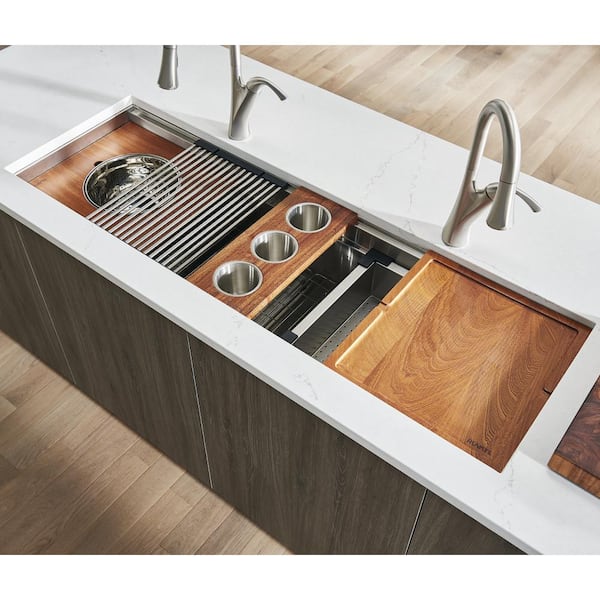 Dual Tier 45 in. Undermount Single Bowl 16-Gauge Stainless Steel Two-Tiered Workstation Kitchen Sink with Accessories