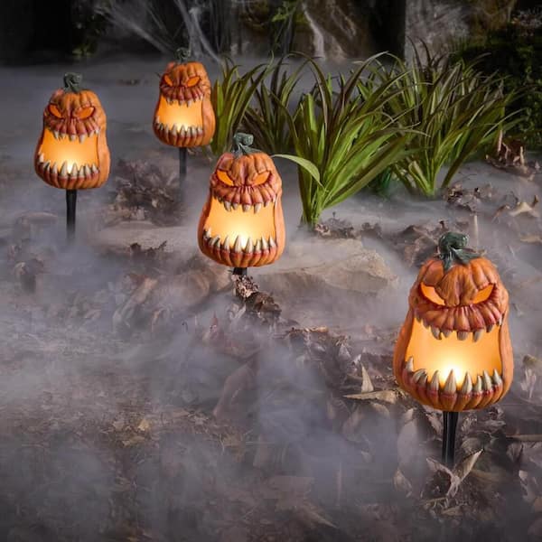 4-Pack LED Pumpkin Pathway Markers with Timer
