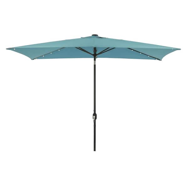 Unbranded 10 ft.x 6.5 ft. Rectangle Solution-Dyed Fabric Aluminum Market Patio Umbrella in Light Blue with Solar LED Lighting