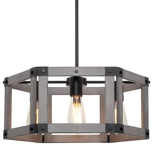 Dalton 60-Watt 4-Light Black Farmhouse Chandelier with Gray Oak Shade, No Bulb Included