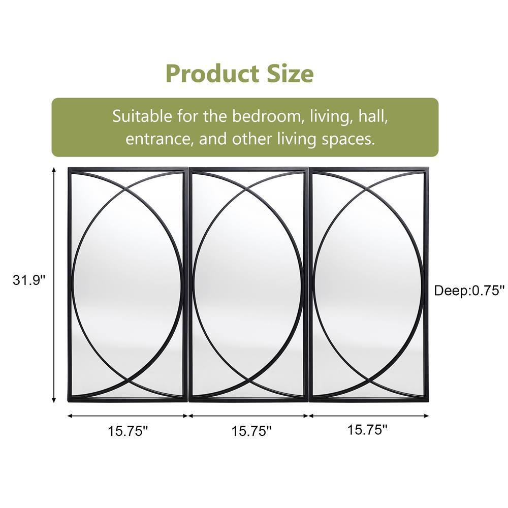 LuxenHome 3-Piece Black Metal Rectangular Wall Mirror Set