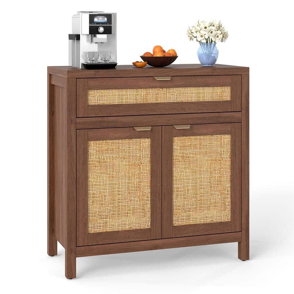 Sideboard Buffet Cabinet Rustic Coffee Bar Storage Cabinet w/ 2 Rattan Doors price history on PriceWatchPro