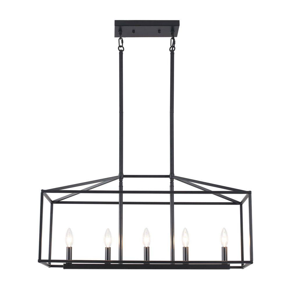 5-Light Black Modern Linear Kitchen Island Rectangle Chandelier with Caged Metal Shade price history on PriceWatchPro