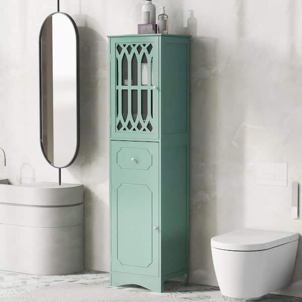 Unbranded Contemporary Designed 17 in. W x 14 in. D x 64 in. H Green MDF Board Freestanding Bathroom Linen Cabinet