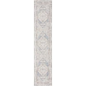 Astra Machine Washable Light Blue 2 ft. x 12 ft. Distressed Traditional Runner Area Rug