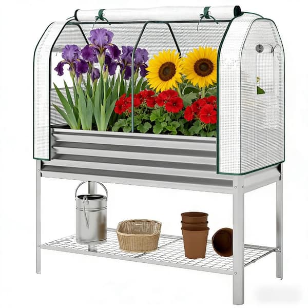 47.2 in. L x 21.7 in. W x 55.1 in. H Silver Metal Raised Garden Bed, Spacious Raised Garden Bed for Flowers, Vegetables