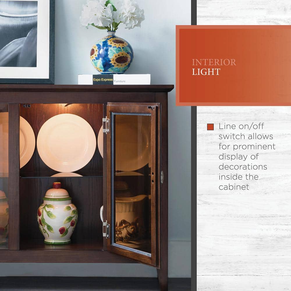 Chocolate Oak Lighted Entryway Curio Cabinet with Glass Shelf