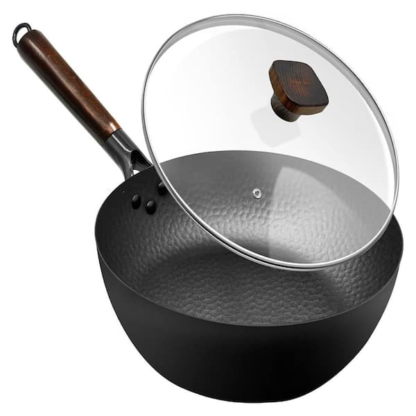 Anqtovp 10 in. Iron Frying Pan Nonstick Carbon Steel Wok Skillet