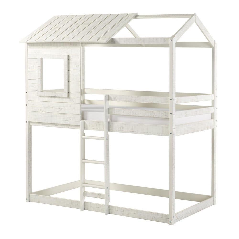 HOMESTOCK Light Gray House Bunk Bed Twin Over Twin Bunk Bed for Kids ...