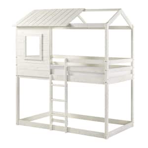 Light Gray House Bunk Bed Twin Over Twin Bunk Bed for Kids, Bunk Beds, Playhouse Twin Bunk Bed, Wooden Bunk Beds