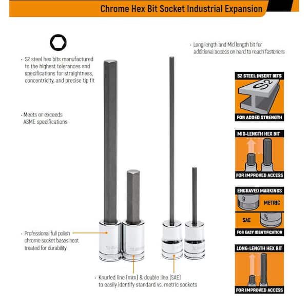 3/8 in. Drive Metric Mid Length Hex Bit Socket Set (7-Piece)