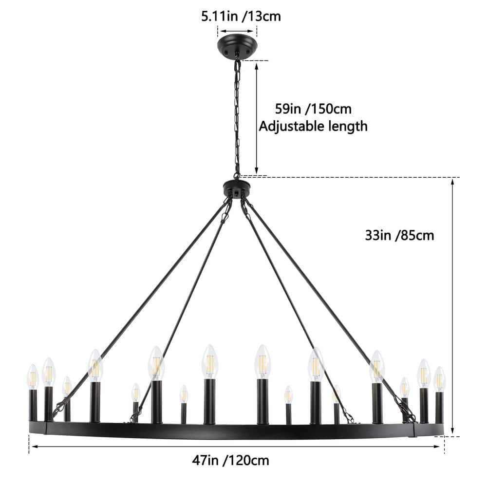 Large Black Metal Wagon Wheel Candle Chandelier